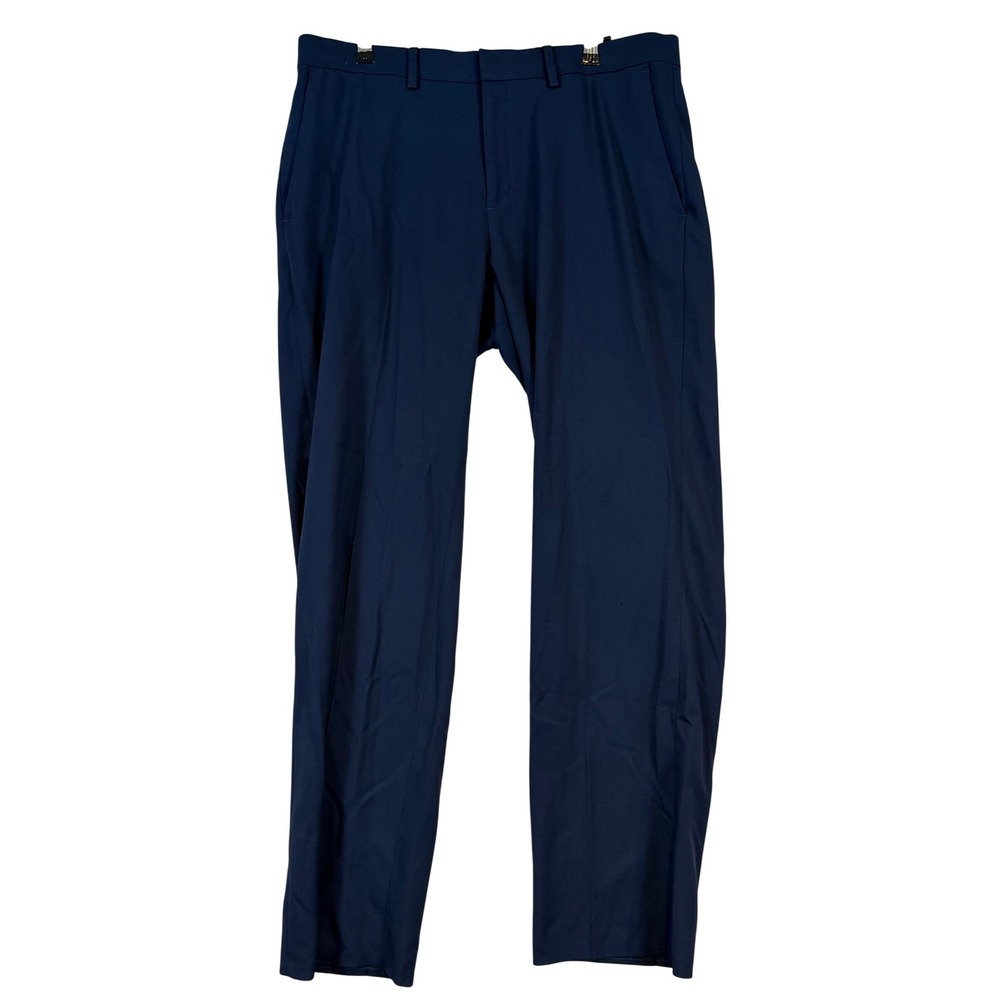 Haggar Mens Dress Pants 34x30 Navy Blue Flat Front Business Casual Classic Prep